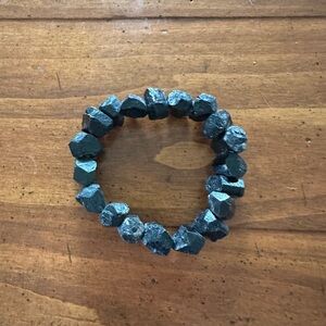 Chunky Raw Hematite Bead Stretch Bracelet - Dark Metallic Gray